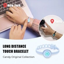 Totwoo Candy Collection-Long Distance Touch Single Bracelet-Colorful Band Bracelet, Vibration & Light Up For Love Couples Bracelet | Long Distance Relationship Gifts For Girlfriend Bluetooth Pairing Jewelry- Stay Connected Anytime, Anywhere - 淺藍色 - 查看 1
