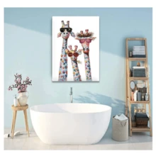 無框有趣動物畫布牆藝術裝飾,可愛的長頸鹿家族卡通畫作印刷畫面,擴展牆壁裝飾,適用於寢室兒童房間禮物