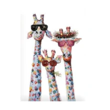 無框有趣動物畫布牆藝術裝飾,可愛的長頸鹿家族卡通畫作印刷畫面,擴展牆壁裝飾,適用於寢室兒童房間禮物