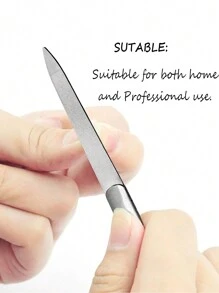 1pc Stainless Steel Double-Sided Nail File, Concave Handle, Sandpaper Nail File, Non-Slip Nail Clipper - Silver - View 5