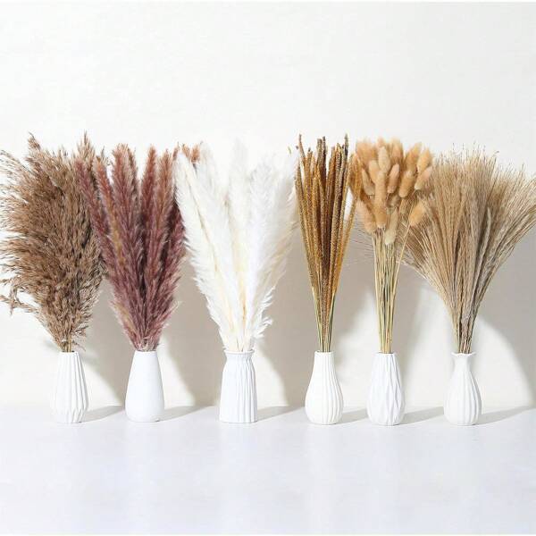 29/59/99pcs Dried Pampas Grass Decor, Bohemian Home Decoration, Mini Rabbit Tail Dried Flowers, Fluffy Pampas Grass Bouquet For Wedding, Table, Country Party, Baby Shower,Fall Decor,Autumn