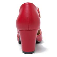 Women's Closed Round Toe Low Block Heels Pumps Crossed Strap D'Orsay Dress Wedding Bridal Party Office Shoes - Red - View 6