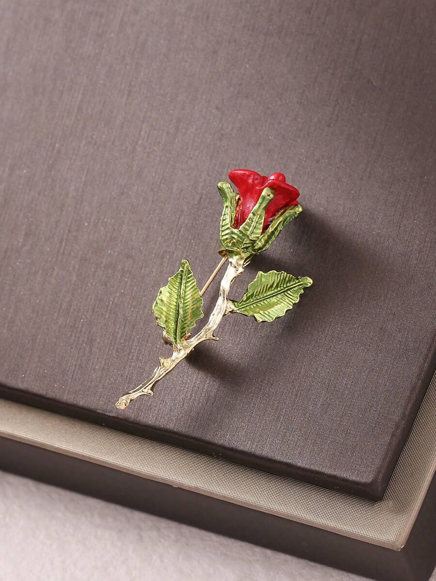 1pc Red Rose Shaped Brooch Pin, Creative Dress Decoration Accessory - Red - View 1