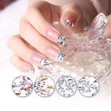 150 peças Strass Redondos Flatback Mais 20 peças Strass Grandes Flatback de Formato Irregular em Zircônia Cúbica Preta e Azul, Encantos de Unhas DIY, Pedras de Unhas, Suprimentos de Unhas