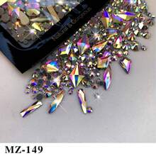 150 peças Strass Redondos Flatback Mais 20 peças Strass Grandes Flatback de Formato Irregular em Zircônia Cúbica Preta e Azul, Encantos de Unhas DIY, Pedras de Unhas, Suprimentos de Unhas