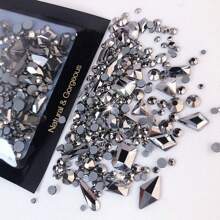 150 peças Strass Redondos Flatback Mais 20 peças Strass Grandes Flatback de Formato Irregular em Zircônia Cúbica Preta e Azul, Encantos de Unhas DIY, Pedras de Unhas, Suprimentos de Unhas