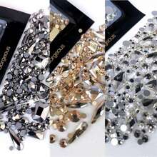 150 peças Strass Redondos Flatback Mais 20 peças Strass Grandes Flatback de Formato Irregular em Zircônia Cúbica Preta e Azul, Encantos de Unhas DIY, Pedras de Unhas, Suprimentos de Unhas