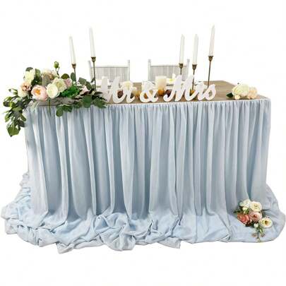1 st ljusblå chiffongbordskjol, lämplig för bröllopsdekoration, babyshower, födelsedagsfest, tårtbordsdekoration, bröllopsbordskjol