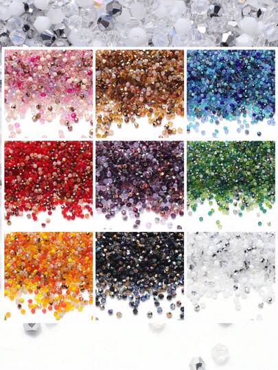 4mm 200pcs/Pack Small Size Mini Crystal Spike Beads, Multi-Color Glass Beads, Faceted Colorful Loose Beads For DIY Bracelet, Necklace, Earring And Other Jewelry Making