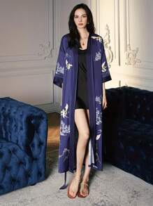 Áo choàng giản dị Nữ Thắt lưng Thú vật Thanh lịch - Màu xanh hải quân - Xem 6