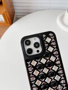 1 件黑色方形玻璃水钻防震手机壳保护套适用于 iPhone 15 Pro Max - 黑色 - 查看 3