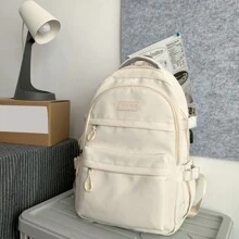 新款女士純色背包,中/高中學生和大學生旅行大容量旅行袋,適用於青少年女孩,女性大學生,男孩和男性,戶外,旅行,外出,返學,工作,商務,通勤,防水,經典,休閒 - 白色 - 查看 4