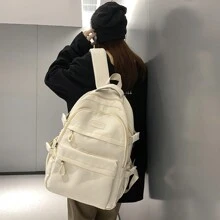 新款女士純色背包,中/高中學生和大學生旅行大容量旅行袋,適用於青少年女孩,女性大學生,男孩和男性,戶外,旅行,外出,返學,工作,商務,通勤,防水,經典,休閒 - 白色 - 查看 2