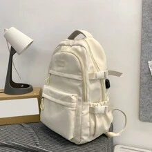 新款女士純色背包,中/高中學生和大學生旅行大容量旅行袋,適用於青少年女孩,女性大學生,男孩和男性,戶外,旅行,外出,返學,工作,商務,通勤,防水,經典,休閒 - 白色 - 查看 5