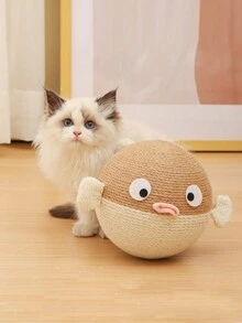 1pc Cat Play Toy With Claw Scratching Ball, Automatic Pet Feeder, Durable Sword Ball For Cat Entertainment - Brown - View 8