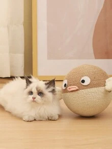 1pc Cat Play Toy With Claw Scratching Ball, Automatic Pet Feeder, Durable Sword Ball For Cat Entertainment - Brown - View 7