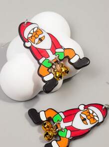 1對聖誕節透明蠟燭形狀耳環,搞笑又可愛的聖誕老人戴著鈴鐺坠飾 - 紅色 - 查看 5