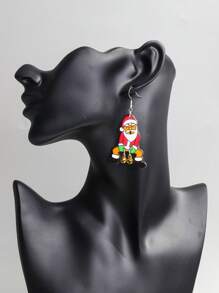 1對聖誕節透明蠟燭形狀耳環,搞笑又可愛的聖誕老人戴著鈴鐺坠飾 - 紅色 - 查看 6