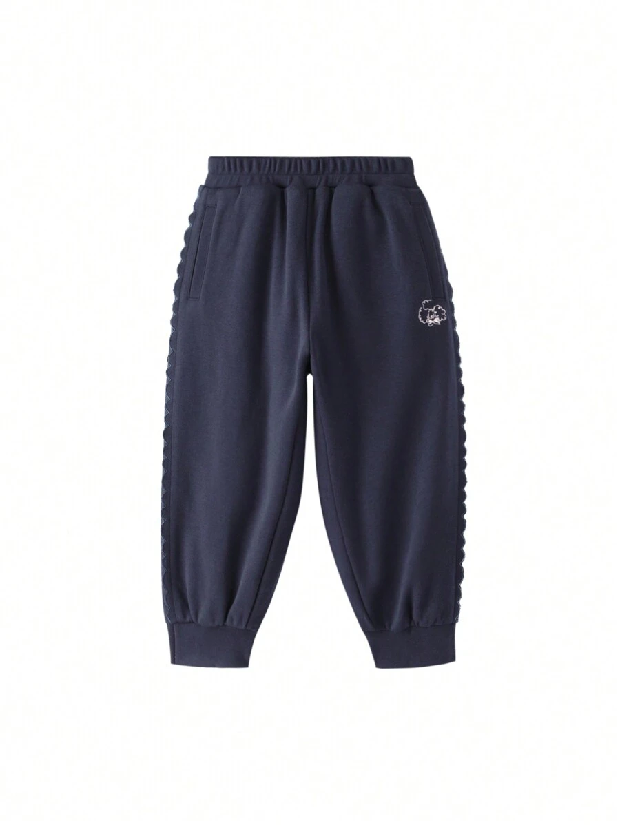 Annil Girls' Wavy Edge Thickened Thermal Clip Cotton Sweatpants Blue - Blue - View 1