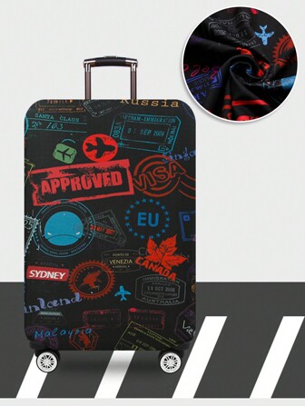 18-32英寸弹性行李箱套设计感涂鸦彩色图案可水洗行李箱套全身印花防尘防刮保护套拉杆箱旅行配件学校用品返校用品大学宿舍学生旅行箱套行李保护套返校用品防尘罩适合假期户外包适合学校学校配件