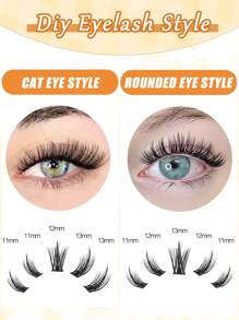 160pcs 11-13mm Mixed Length Single Cluster False Eyelashes, Segmented Pointed Tips, Individual Lashes, Individual Lash Extensions - Black - View 11