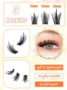 160pcs 11-13mm Mixed Length Single Cluster False Eyelashes, Segmented Pointed Tips, Individual Lashes, Individual Lash Extensions - Black - View 7