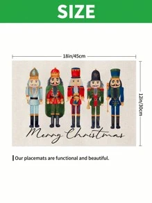 1pc Linen Nutcracker Christmas Themed Placemat Decoration - Multicolor - View 4
