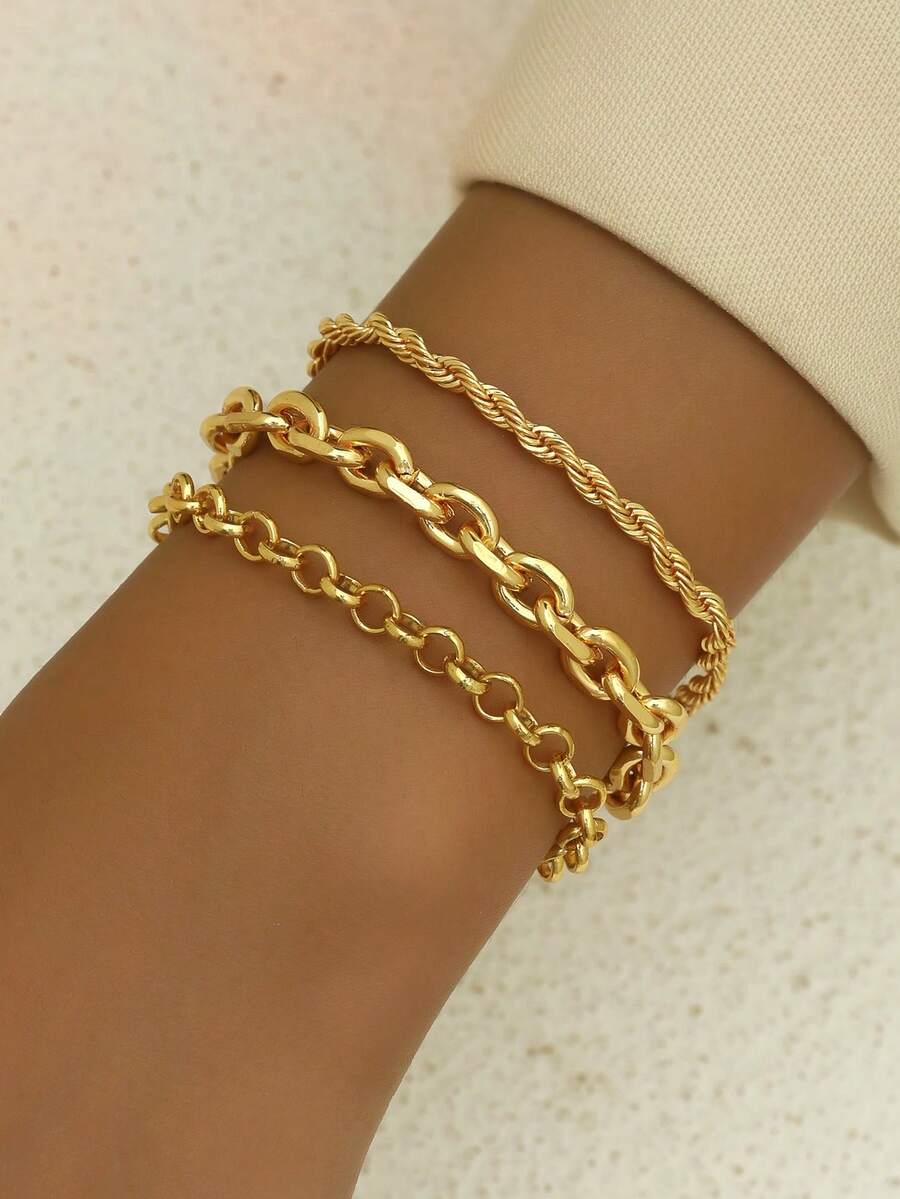 Bộ 3 vòng tay kim loại hạt rỗng tối giản dành cho nữ (số lượng hạt ngẫu nhiên) - Vàng - Xem 1