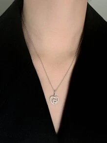 1件甜美925純銀大小心形吊墜項鍊,適合女士派對穿著