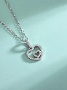 1件甜美925純銀大小心形吊墜項鍊,適合女士派對穿著
