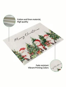 1pc Christmas Santa Claus & Tree Linen Decorative Placemat - Multicolor - View 4