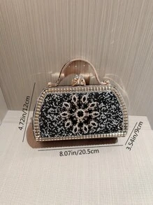 Moonlit EveBag Women's Fashionable Rhinestone Decor Evening Clutch Party Box Bag - Black - View 7