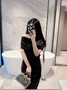 Moonlit EveBag Women's Fashionable Rhinestone Decor Evening Clutch Party Box Bag - Black - View 11