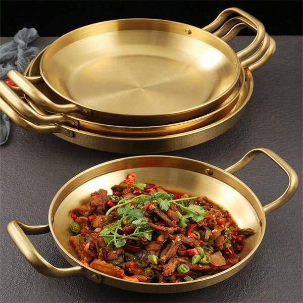 1pc Stainless Steel Seafood Rice Pot Home Cooking Paella Pan Picnic Snack Plates Cookware Saucepan Dry Pots With Handle For Kitchen