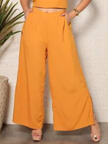 Calça pantalona abertura lateral elastico