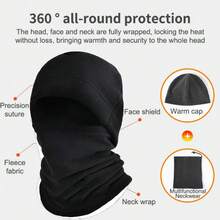 2pcs/set Black Outdoor Riding Fleece Hooded Balaclava & Windproof Neck Gaiter, Skiing Headgear - Black - View 4