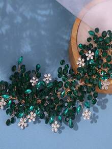 1pc Bride's Green Rhinestone Crystal Headband, Versatile European And American Style Hair Band For Wedding, Party, Evening Events Royal - Green - View 3