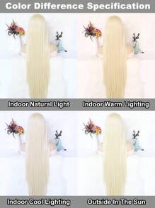 女士假发非常适合日常派对佩戴，40 英寸金色中分式超长直发假发，无蕾丝假发，高密度廉价假发，合成无胶耐热纤维假发，学校万圣节感恩节圣诞节服装配饰和 1 件假发帽 - 金色 - 查看 8