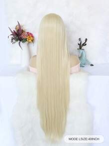 女士假发非常适合日常派对佩戴，40 英寸金色中分式超长直发假发，无蕾丝假发，高密度廉价假发，合成无胶耐热纤维假发，学校万圣节感恩节圣诞节服装配饰和 1 件假发帽 - 金色 - 查看 3