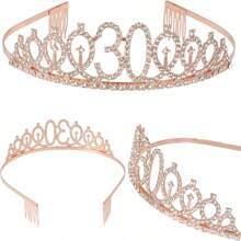 4入組 30歲女士生日裝飾，包括30歲生日皇冠/頭饰、腰帶、蛋糕插旗和蠟燭，30週年慶祝裝飾品，30歲女士生日禮物：發夾和頭帶 - 30th - 查看 6