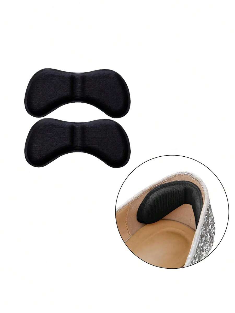 2pcs/pack Simple & Comfortable Black Heel Protector. Soft & Material To Prevent Wearing Of Heel. Also Used As Insole For Shoe Size Reduction, Suitable For All Shoes. - Black - View 1
