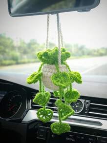 用这款可爱的钩针植物车镜装饰立即提升您的汽车风格 - 汽车爱好者的完美礼物！汽车后视镜装饰手工编织盆栽吊坠感恩节礼物、圣诞节礼物、圣诞节配件、圣诞节装饰汽车配件女士 - 綠色 - 查看 3