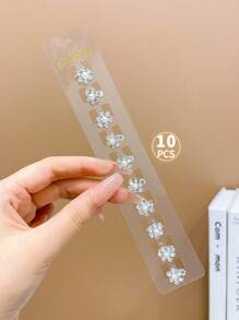 10pcs Girls' Lovely Small Size Flower & Rhinestone Decor Hair Clip - White - View 3