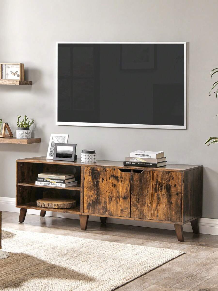 VASAGLE Mueble de TV con 2 Puertas, Soporte para TV con estantes Ajustables, Longitud 140 cm, para televisores de 65 Pulgadas, salón, Comedor, Dormitorio, marrón, rústico - Óxido marrón - Ver 1