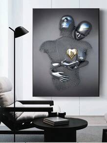 1pc Unframed Black & Gold Love Figure Statue Painting Modern Art Poster For Living Room Home Wall Decor,Wall Art,Canvas Gifts Birthday Graduation