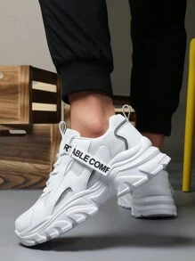 男士時尚舒適透氣休閒運動鞋,厚底、圓頭、綁帶、低幫 - 白色 - 查看 3