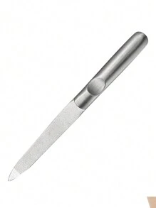 1pc Stainless Steel Double-Sided Nail File, Concave Handle, Sandpaper Nail File, Non-Slip Nail Clipper - Silver - View 9