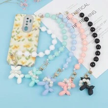 1pc Lovely Balloon Dog White Phone Case With Pearl Chain Strap, Phone Wristband Accessory For Diy Decoration, Korean Ins Style - White - View 5