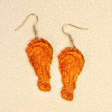 1pair Double-sided Printed Shiny Fried Chicken Drumstick Earrings, Lovely And Suitable For Women - Orange - View 2
