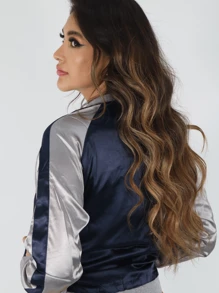 Chamarra bomber satín, bicolor, forro peluche. - azul real - Ver 2